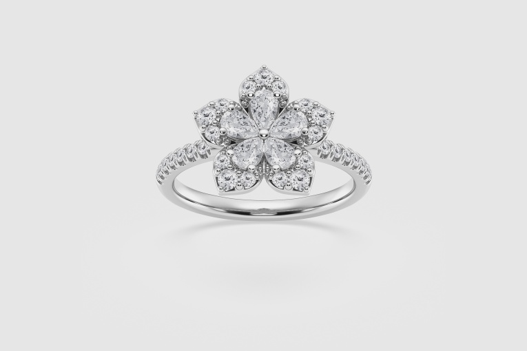 1 ctw Pear Natural Diamond Flower Fashion Ring