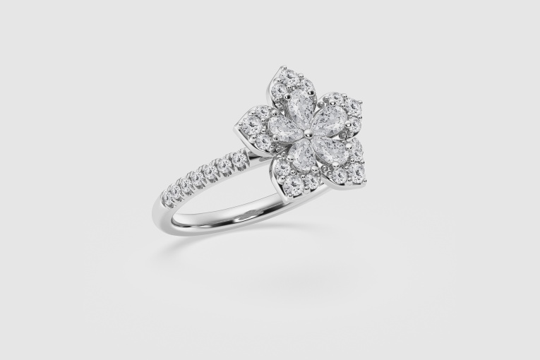 1 ctw Pear Natural Diamond Flower Fashion Ring