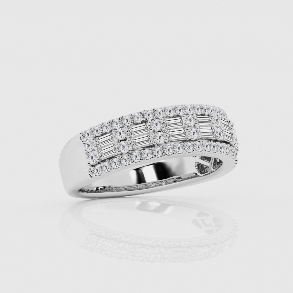 Natural Diamond | 3/4 ctw Baguette and Round Multirow Fashion Band