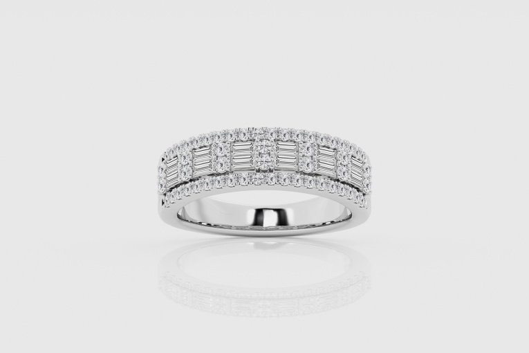 Natural Diamond | 3/4 ctw Baguette and Round Multirow Fashion Band