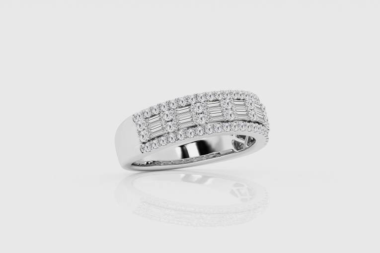 Natural Diamond | 3/4 ctw Baguette and Round Multirow Fashion Band